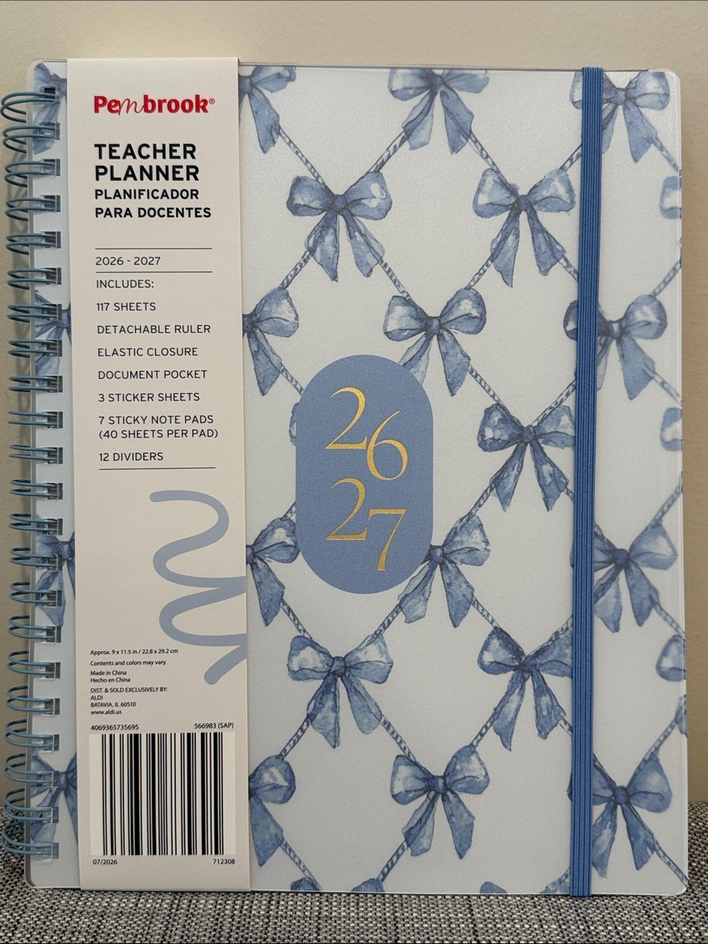 Pembrook teacher planner for 2026-2027 blue bows
